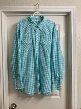 Wrangler Wrancher Shirts Men's Green and White Shirt, Size 2XT